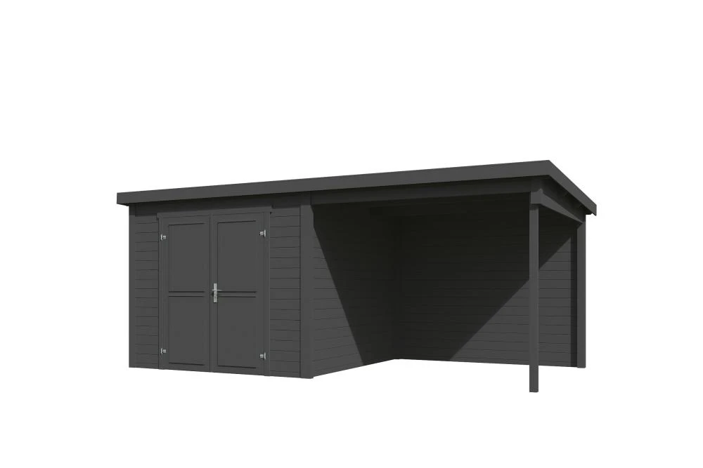 Outdoor Life Blokhut Lars met Overkapping Carbon Grey - 500 x 250 cm - Afbeelding 3